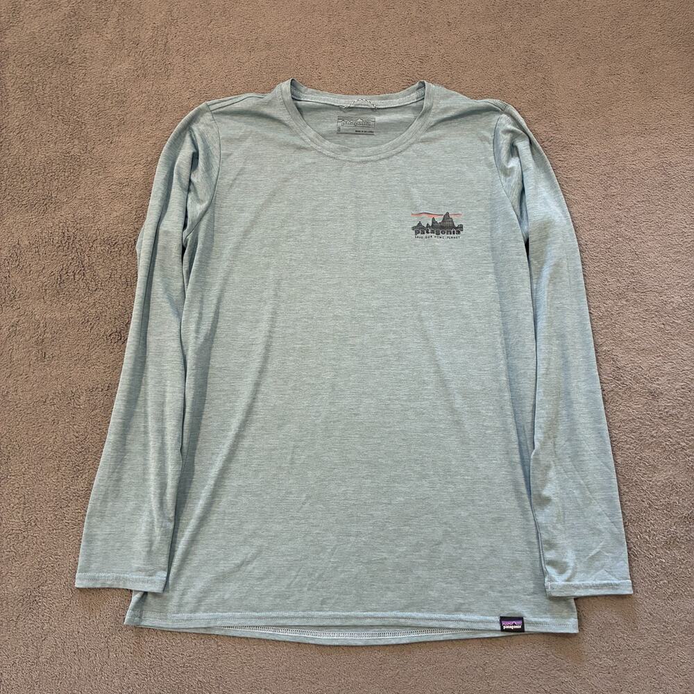 Patagonia Capilene Cool Daily Salvia Green Heather Long Sleeve Shirt Womens Sz S